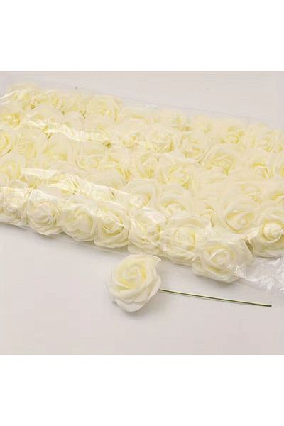 Choice Beige 50pcs/package White PE Rose Artificial Flower Head With Stem DIY Bouquet Wedding Party Decorat