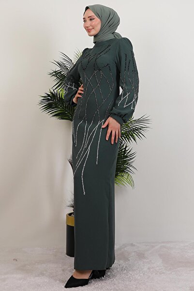 GİYZAMİLA Šaty Yase Taşlı, tmavě mátová barva