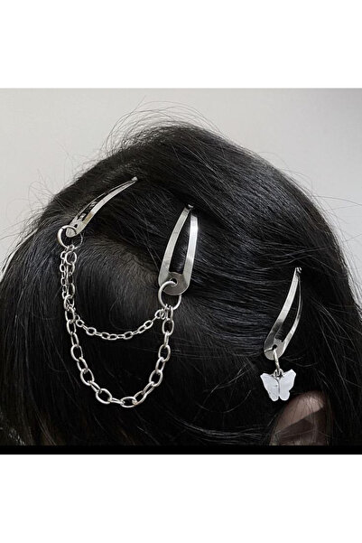 Shiklik MODA 3 قطع من إكسسوارات الشعر النسائية ذات اللون الفضي على شكل فراشة