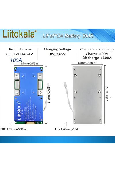liitokala 8S-24V100A-BMS LiFePO4 Battery Uart series heat passive balance function with automobil...