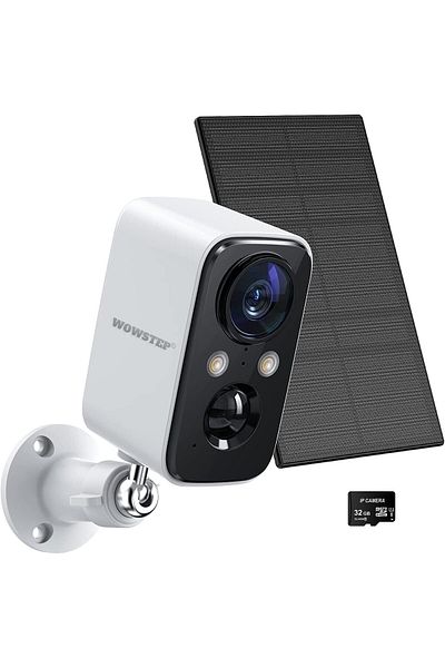 WowStep Surveillance Camera, 2MP, Solar Panel, Full HD, 5200 mAh, Night Lighting, 32 GB Card, White