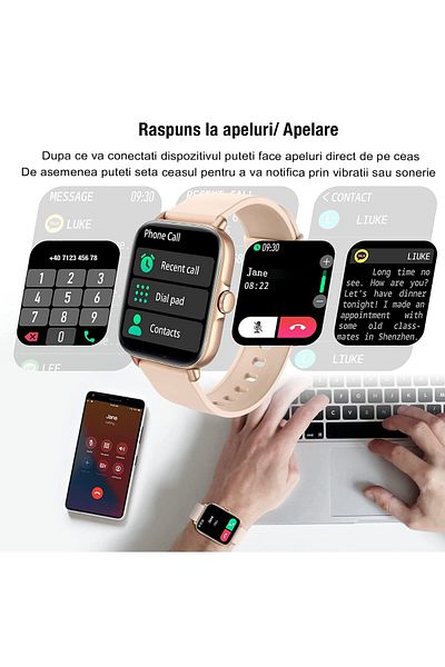 WowStep Smartwatch Fitness Watch, Notifications, Physical Activities, Sleep, Heart Rate, Pedometer, Gold