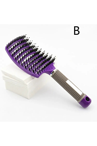 Choice فرشاة شعر أرجوانية بشعيرات الخنزير لفك تشابك الشعر، مشط تدليك فروة الرأس بشعيرات نايلون للنساء، فرشاة شعر مجعد سحرية