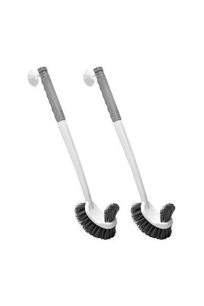 Choice grey-2pcs Long Handled Toilet Brush Suction Cup Type Hole Free Wall Mounted Double-Sided Elbow No De