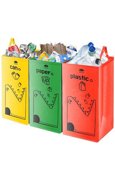 Choice Three grid 149L Recycling Bin Waterproof Recyclable Garbage Bag with Colorful Printing - Foldable Bo