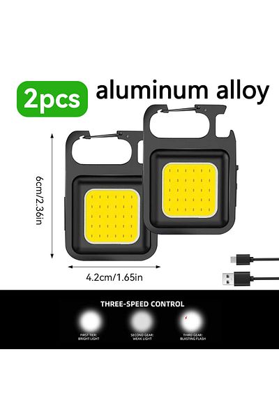 Choice Aluminum 2PCS 1/2PCS USB COB Keychain Work Light Flashlight Super Bright Emergency Light,Bottle Open