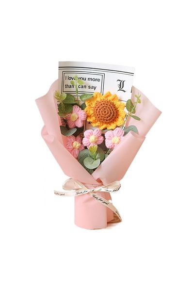 Choice Pink Artificial Flower Crochet Bouquet Handmade Anniversary Sunflower Daisy Bouquet Mothers Day Birt