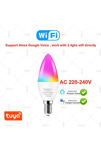 Choice WiFi 220-240V Tuya E14 Candle Lamp Smart Life App Control Smart Bulb WiFi Or Bluetooth RGB+CW LED Li