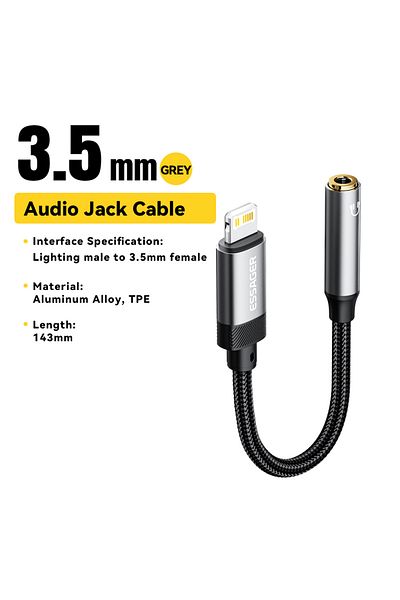 essager كابل Lightning TO 3.5 مم Type C إلى 3.5 مم لسماعات الأذن كابل USB C إلى محول سماعة الرأس 3.5 كابل الصوت