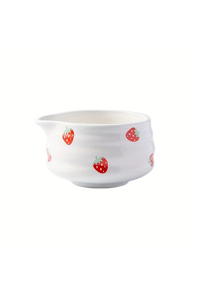 Choice strawberry 1pc 460ml/16oz Traditional Porcelain Matcha Bowl with Pour Spout, Cute Sakura/Mushroom/St