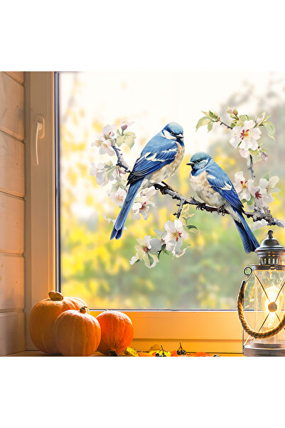 Choice أزرق 1 قطعة أغصان شجرة زرقاء، طيور، نوافذ عرض زجاجية، ملصقات أبواب، خل...