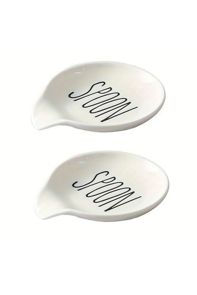 Choice 2 pcs 1pc/2pcs Ceramic Spoon Rest Kitchen Counter Stove Spoon Holder Simple Design Kitchen Home Use