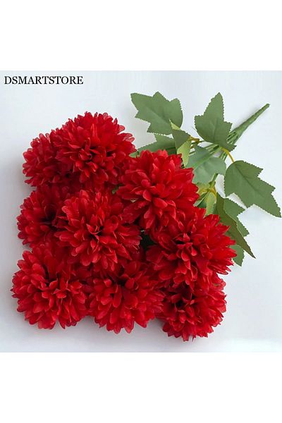 Choice Red 9 Heads Artificial Flowers Ball chrysanthemum Hydrangea Home decor Green Plant Bouquet Bridal Bo