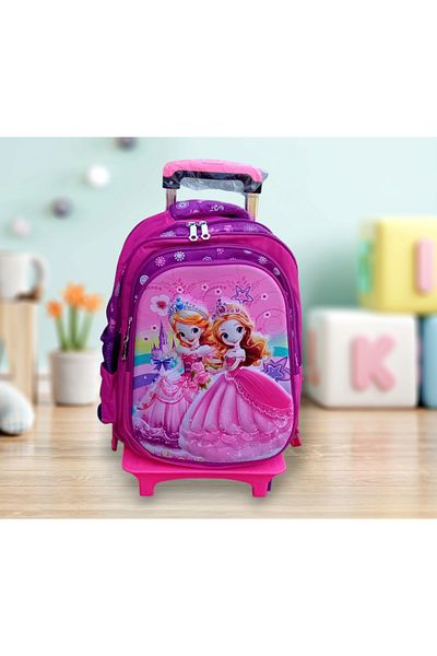 OEM 3D troller backpack, light-up wheels, girls, 6-12 years, 43 x 35x 25 cm, Princess Model, Pink