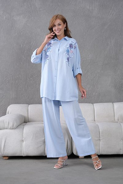 BURRASCA Oversize Linen Set with Embroidered Stones
