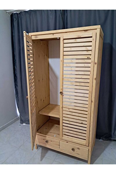 FIRU HOME Çam Ahşap Panelden ,ızgara Kapaklı Çam Kontra Govdeli Gardırop 90x5...