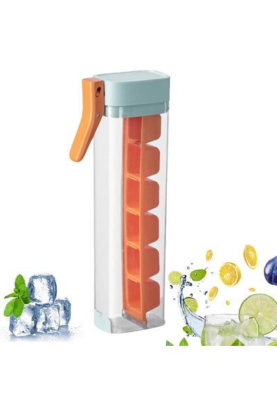 Choice Orange 1pc Quick-Freeze Easy Demould Ice Cube Maker with Handle Single Hand Press for Freezer Whiske