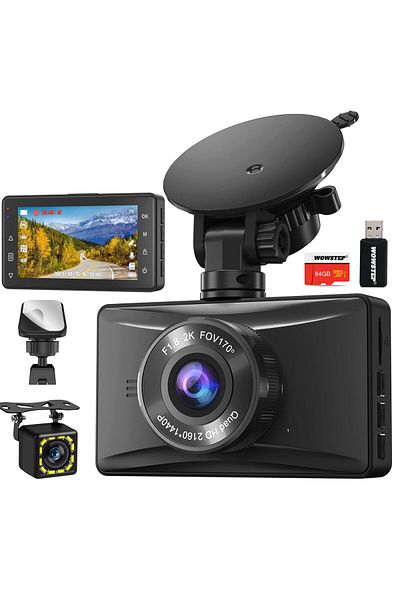 WowStep Car DVR Camera, K-A3, 2K, 170°, Night Vision, 64gb Card, USB, Loop Recording, Suction Cup and Adhesive