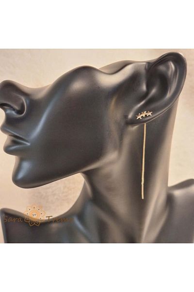 saratremo Gold-plated earrings – thread-through model, 3 decorative stars on the lobe