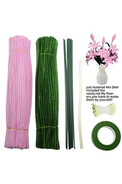 Choice light pink kits DIY Crafts Pipe Cleaner Flower Kits for Making Artificial Chenille Stems 10 Lilies &