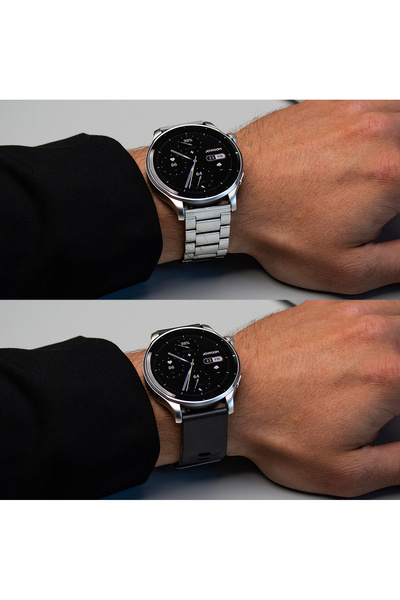 Joyroom Smartwatch okrągły Venture Series z opcją odbierania połączeń + srebrna bransoleta - szary