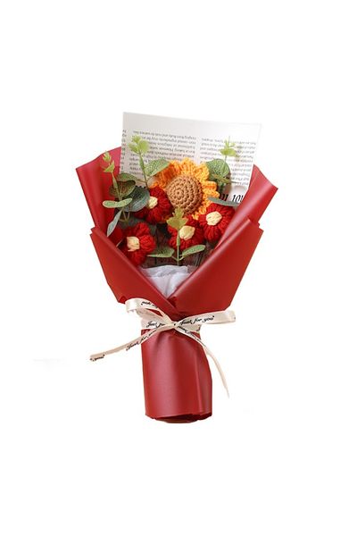 Choice Red Artificial Flower Crochet Bouquet Handmade Anniversary Sunflower Daisy Bouquet Mothers Day Birth