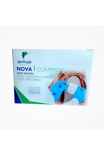 Seyitler Nova Nonwoven Kompres Steril 7,5cm x 7,5cm Spanç 100'lü Kutu - 12 Kutu
