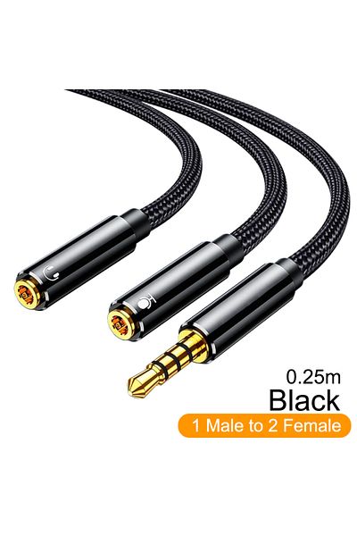 Choice 0.25m Black Headphone Splitter Cable AUX Audio Adapter Cord Jack 3.5mm Male to 2 Female Earphone Y E