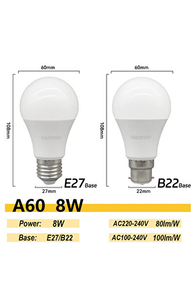 Choice AC220-240V E27 أبيض بارد 6000K 8W 4 قطع E27 B22 قاعدة لمبات ليد 8W 18W...