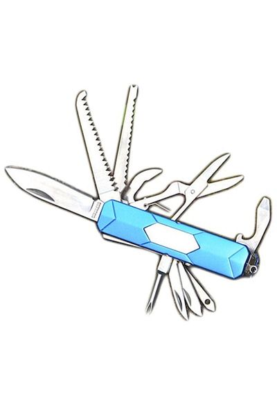 dalimag Cuțit de buzunar multifuncțional, 90x19x22 mm, oțel inoxidabil, 12 în 1, albastru