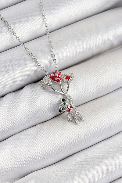 Clariss 316L Steel Zircon Stone Flying Balloon Teddy Bear Model Silver Color Women's Necklace