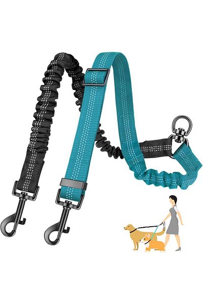 Choice Blue 1.6ft Long Dual Dog Leash Attachment - Double Leashes for Training Small to Large Dogs - Adjust