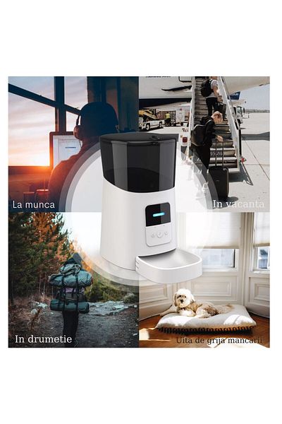 WowStep Hranitor Automat WiFi, Caini, Pisici, Aplicatie, Sunet Hranire, Capacitate 6l, Functie Adapator