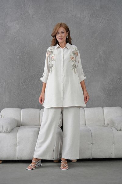 BURRASCA Oversize Linen Set with Embroidered Stones