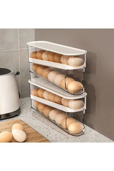 Choice Clear--2PCS Bilayer Fridge Egg Storage Box Automatic Rolling Eggs Holder Rack Ladder Style Refrigera