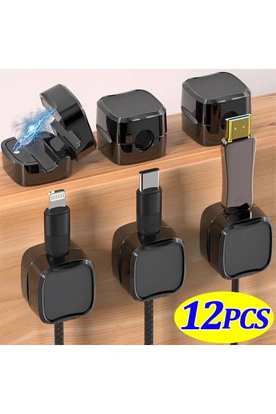 Choice 12 PCS Black Wire storage Artifact! Magnetic Cable Management Bracket With Automatic Precise Alignme