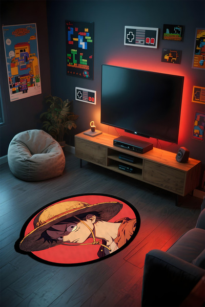 Alpacarpet Özel Kesimli Desenli Anime & Gamer Halısı Kaymaz Taban Makinede Yı...