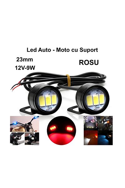 FELIWAY Set 2 LED-uri auto Felman's cu suport, 12V - 9W, 23mm, Rosu