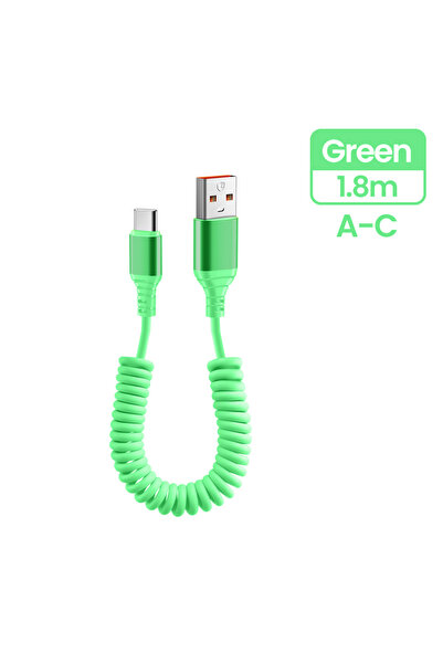 Choice كابل USB سريع الشحن للسيارة بقوة 66 واط، أخضر، بطول 1.8 متر، من النوع A إلى C، متعدد الألوان، كابل USB A/USB C إلى النوع C، USB