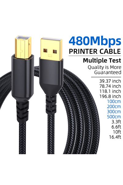 Choice كابل طابعة LAIHONEN USB B إلى USB A أسود بطول 2 متر، سلك ماسح ضوئي USB 2.0 ذكر إلى ذكر، طباعة عالية السرعة