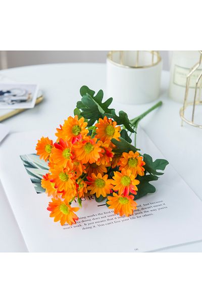 Choice 1pc Orange 21 Heads Spring Silk Daisy Bouquets Festival Table Decoration Vase Home Wedding Decorativ