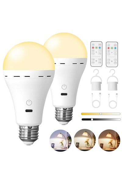 Choice 2 PCS Rechargeable Light Bulbs with Remote Control, E27 Cordless Battery Operated Light Bulb for Lam