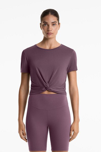 Oysho Modal blend short-sleeved knot T-shirt