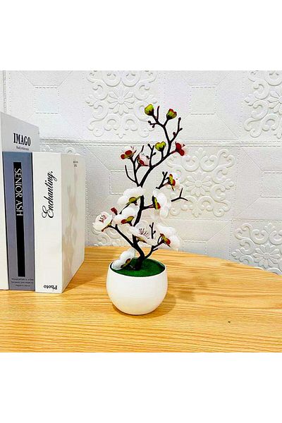 Choice White 1pc Chinese Style Simulation Wintersweet With Flower Pot, Suitable For Living Room, Cabinet, T