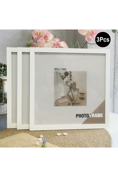 Choice 15X15cm 6X6inch White Frame 3Pcs Wood Square Photo Frames For Wall Hanging or Desktop Decor 20X20 30