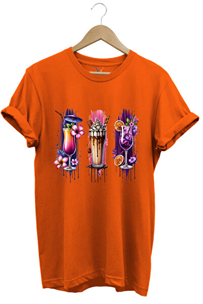 WİDİ Milkshake and Cocktail Themed Colorful Summer Printed 100% Cotton Unisex...