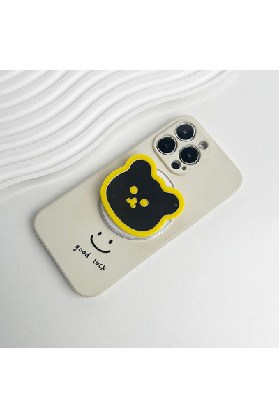 Choice حامل هاتف مغناطيسي على شكل دب لطيف باللون الأصفر مع مرآة، مناسب لأجهزة ماج سيف، وآيفون، وماك، وسامسونج