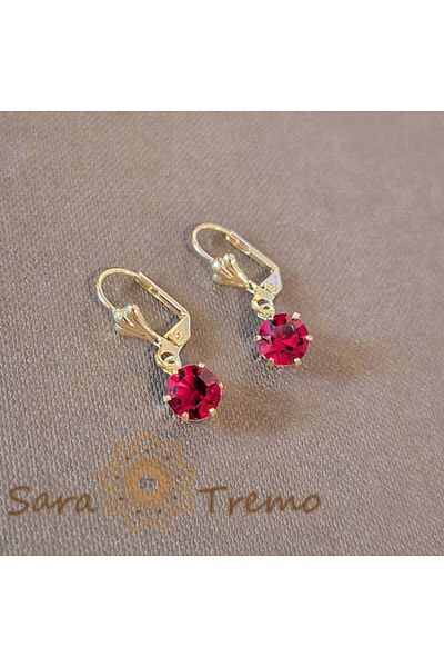 saratremo Simple and Elegant Earrings with Red Zirconia Crystal, 2.5 cm
