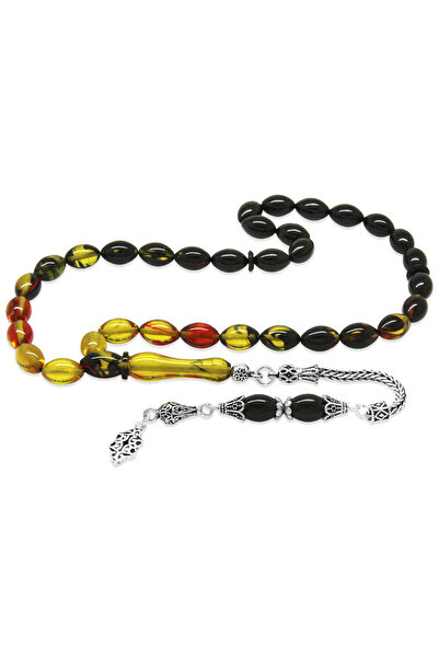 Tesbihane 925 проба срібний намисто з бавовняними нитками, чорний вогняний бурштин