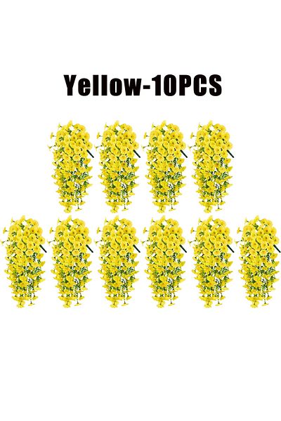 Choice Yellow-10PCS Artificial Hanging Flowers Plants Faux Silk Purple Morning Glory Long Vines UV Resistan